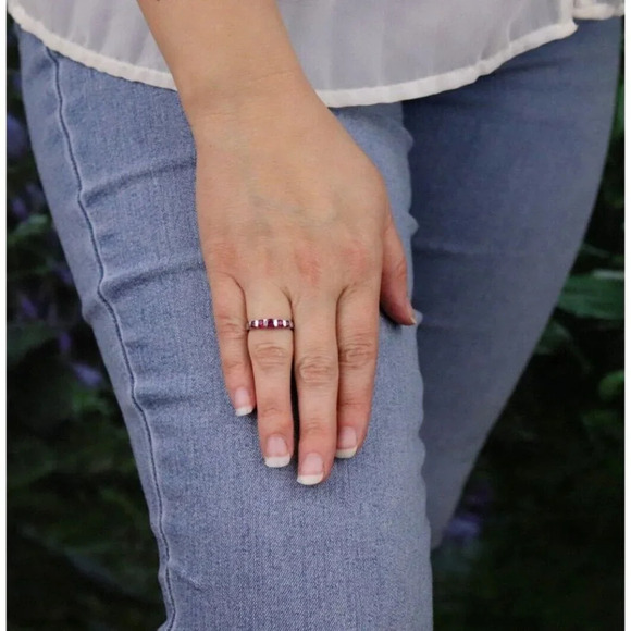 10k White Gold Lab Created Ruby Band Ring Size 5 - Picture 4 of 7